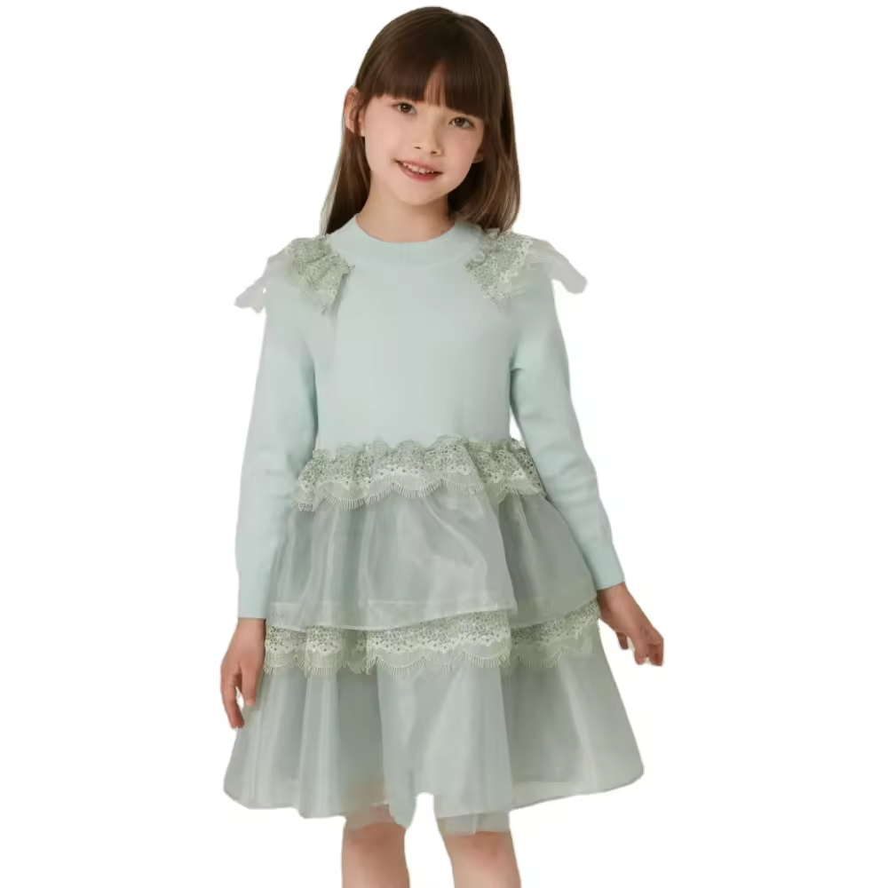 2024 Beige Floral Printed Girls Dress Plus Size O-Neck Summer Dress for Baby Sustainable