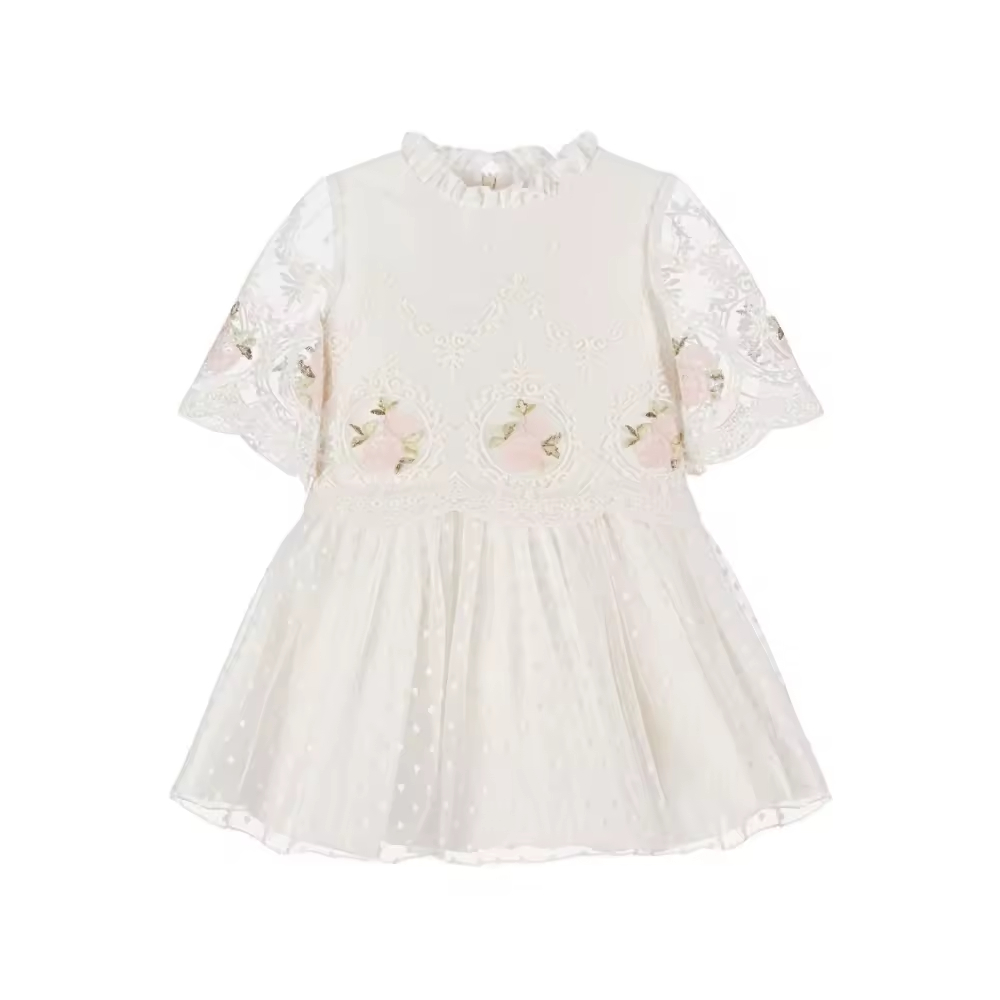 Elegant Infant Dresses Girls Age Group Children Plus Size Floral Pattern O-Neck Sustainable Cotton Dress Summer-for 9 Years Old