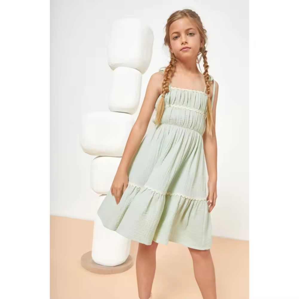 2025 Custom Young Girls Dresses Custom Floral O-Neck Floral Pattern Plus Size Sustainable Summer Dress for 10-Year-Old Girl