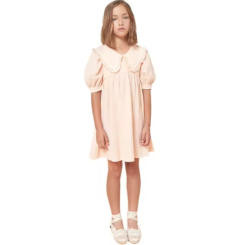 OEM Guangzhou Manufacturer Breathable Summer Dress Bubble Sleeve Girls Dresses With Collars