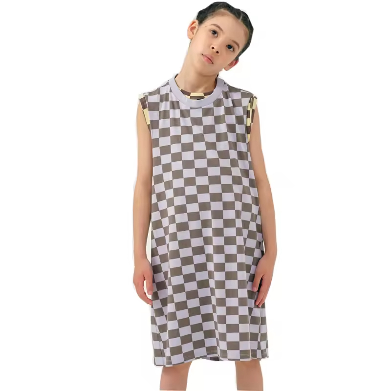 Custom Made Girls Cotton Summer Dress Latest Fashion Checkered Sleeveless for Kids ODM Supply