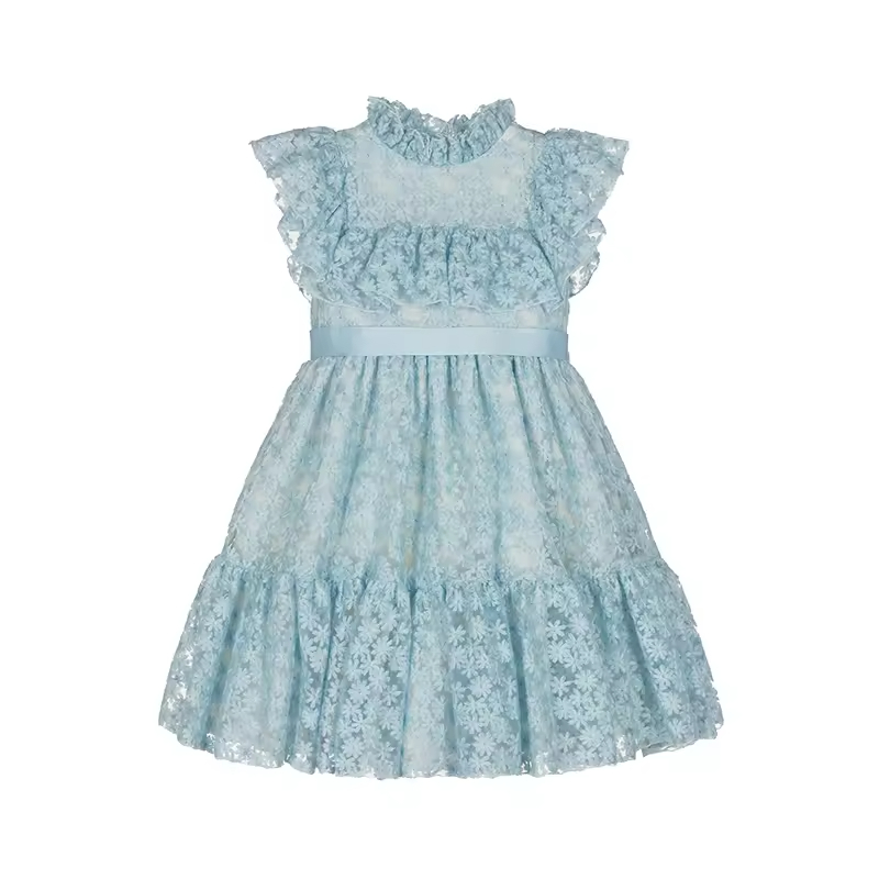 ODM Lace Baby Girl Wedding Party Dress Toddler Children Sleeveless Frill Dresses for Kids 1 to 8 Years