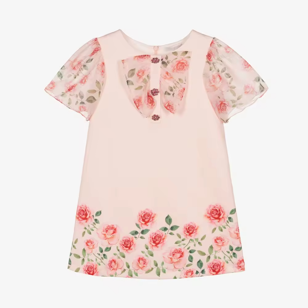 Custom Brand Rose Print Dress for Children Lovely Summer Casual Formal Dress for Babies and Toddlers Age 45 Years