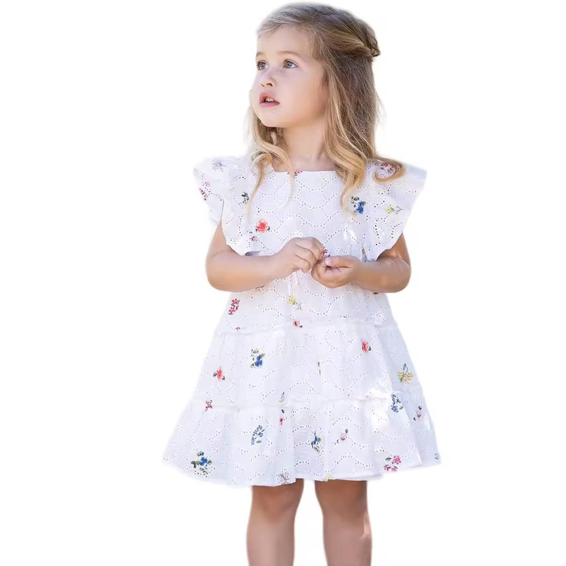 2025 Cute Style Sweet Summer European Dresses for Kids Eyelet With Print Toddler Dress for Girls 1 to 5 Age