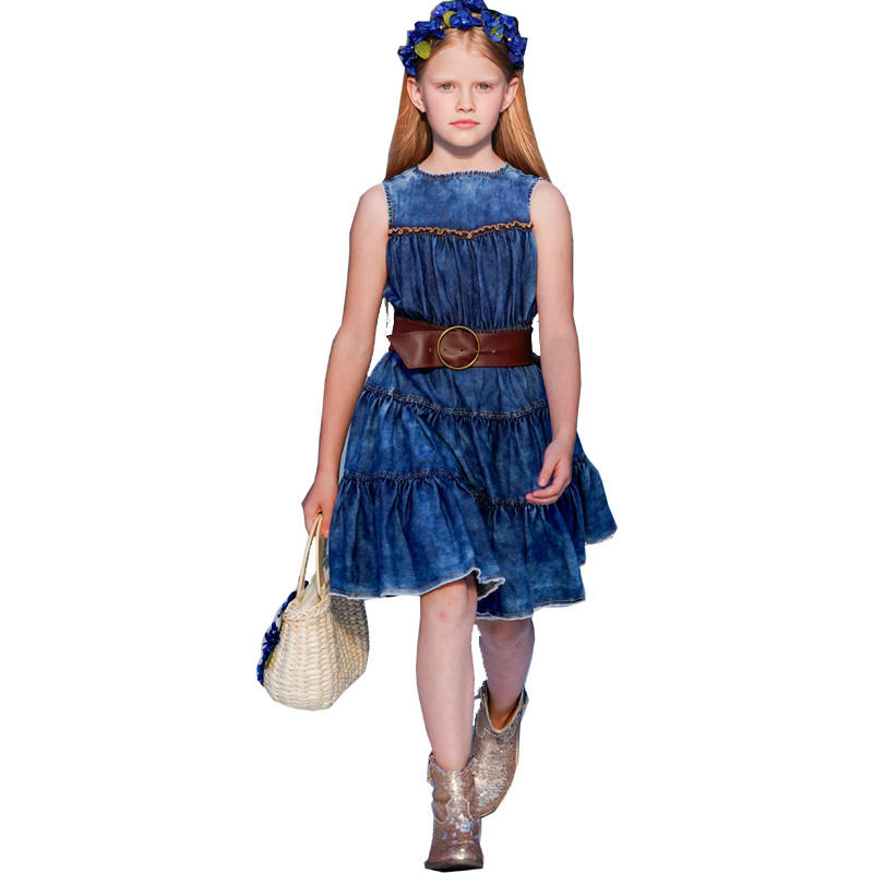 Washed Denim Girl Dresses 6 to 14 Years Customized Dress for SS20 Collection
