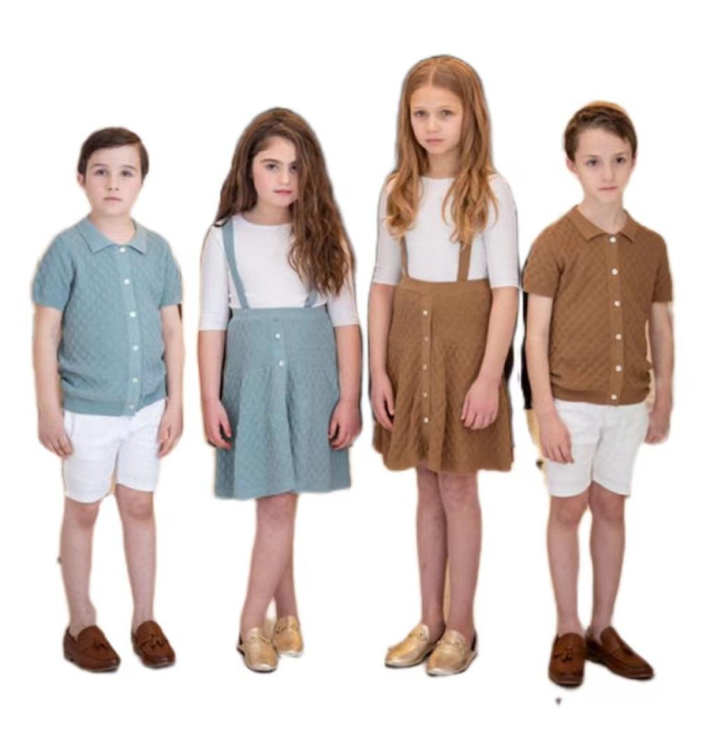 Brother Sister Matching Clothes Summer Boys Girls Knitted Outfits Sweater Shortsleeves Baby Tops Girls Skirt Little Girls Pants